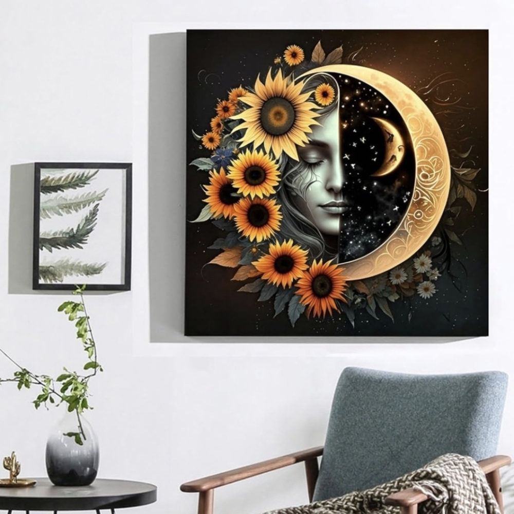 Sunflowers Half Moon Face 5D Diamond Painting Kit New - Picture 2 of 7